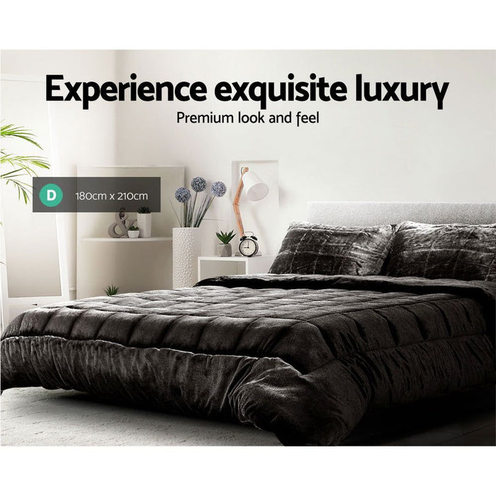 Giselle Bedding Faux Mink Quilt Charcoal Double -Home Living Store - -  