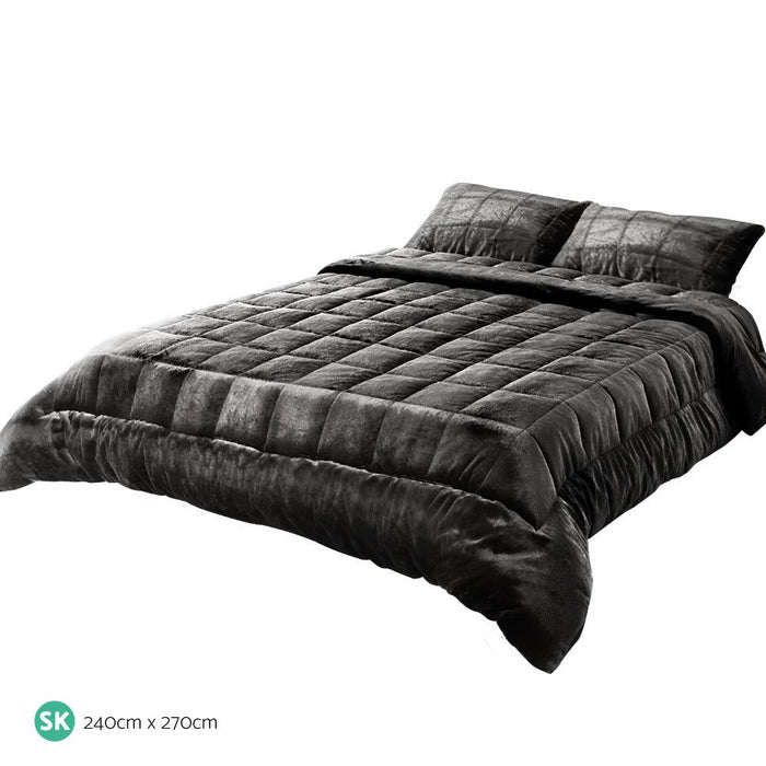 Giselle Bedding Faux Mink Quilt Super King Charcoal -Home Living Store - -  
