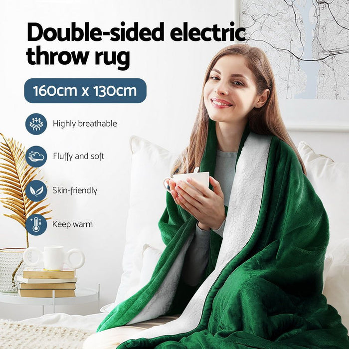 Giselle Electric Throw Rug Heated Blanket Double Sided Green -Home Living Store - -  
