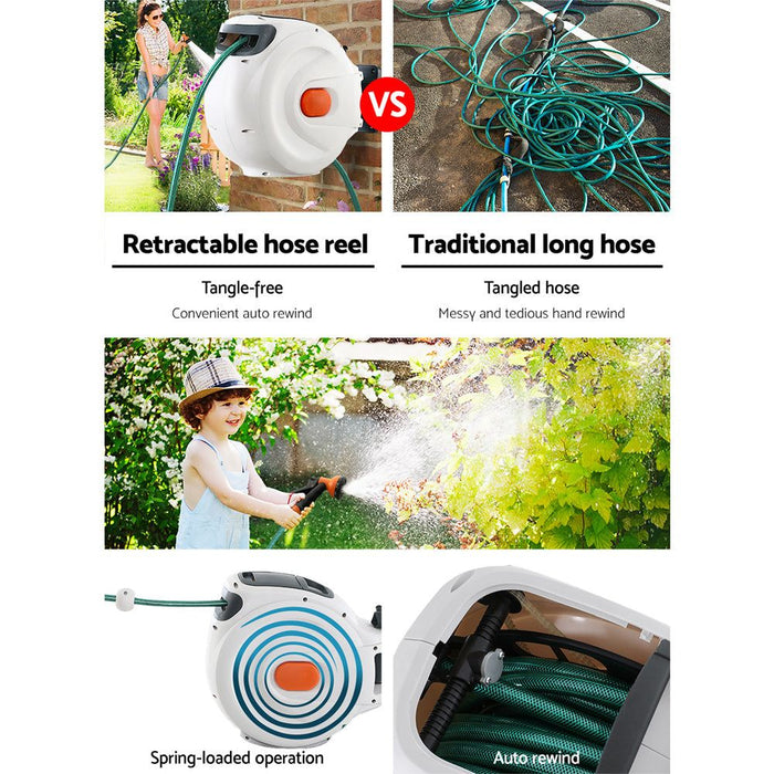 Greenfingers 10M Retractable Water Hose Reel Garden Spray Gun Storage AutoRewind -Home Living Store - -  
