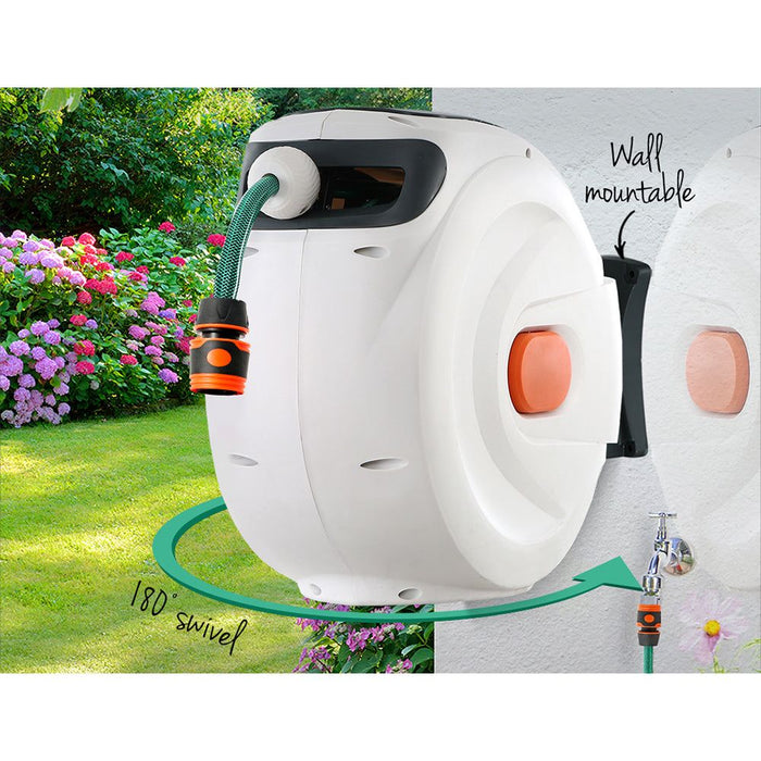 Greenfingers 10M Retractable Water Hose Reel Garden Spray Gun Storage AutoRewind -Home Living Store - -  