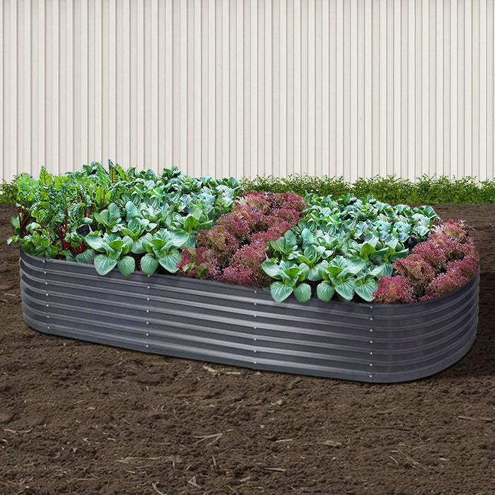 Greenfingers Garden Bed 240X80X42cm Oval Planter Box Raised Container Galvanised -Home Living Store - -  