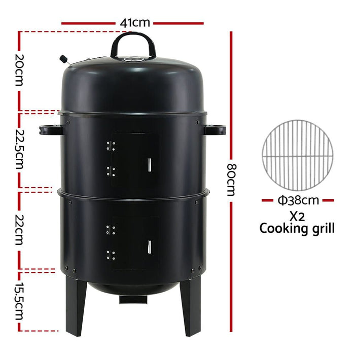 Grillz 3 in 1 Charcoal BBQ Smoker Black Home Living Store