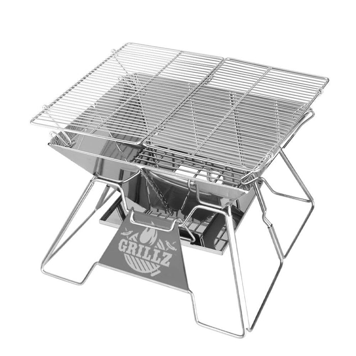 Grillz Camping Fire Pit BBQ 2-in-1 Grill Smoker Outdoor Portable Stainless Steel -Home Living Store - -  