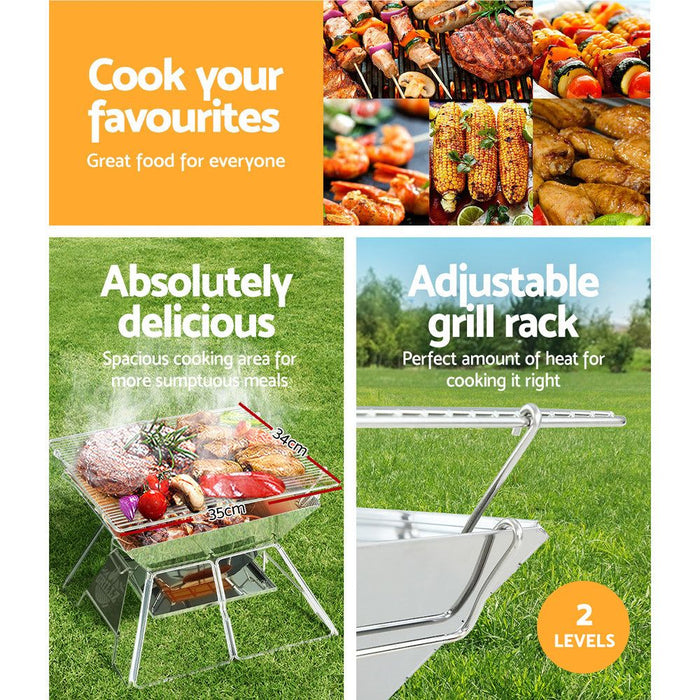 Grillz Camping Fire Pit BBQ 2-in-1 Grill Smoker Outdoor Portable Stainless Steel -Home Living Store - -  