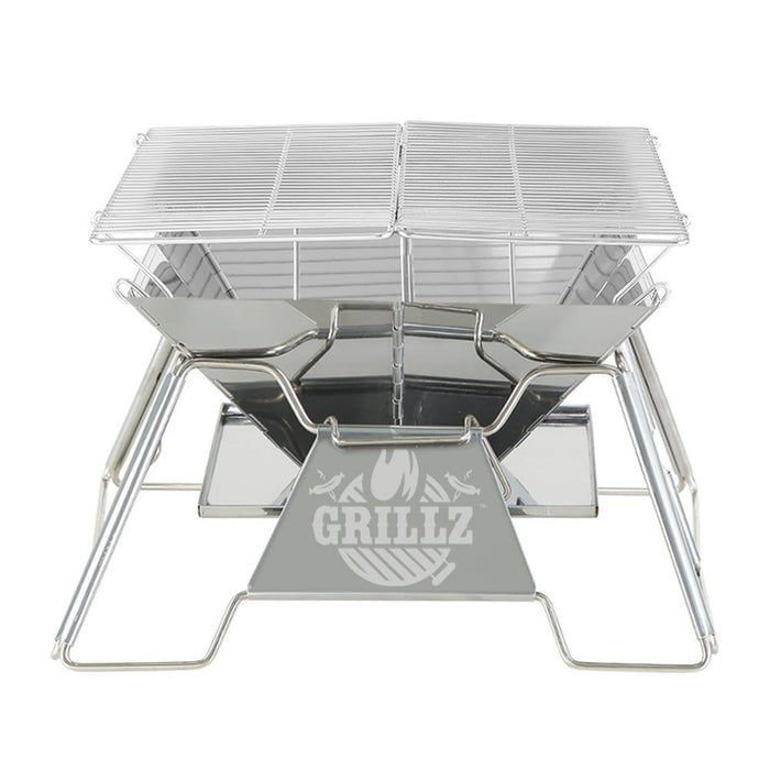 Grillz Camping Fire Pit BBQ 2-in-1 Grill Smoker Outdoor Portable Stainless Steel -Home Living Store - -  