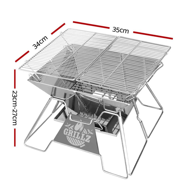 Grillz Camping Fire Pit BBQ 2-in-1 Grill Smoker Outdoor Portable Stainless Steel -Home Living Store - -  