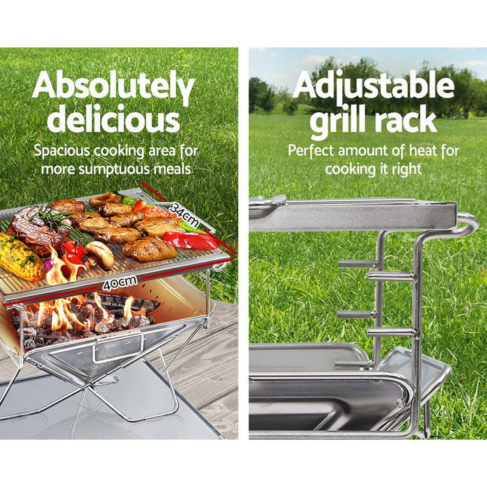 Grillz Camping Fire Pit BBQ Portable Folding Stainless Steel Stove Outdoor Pits -Home Living Store - -  