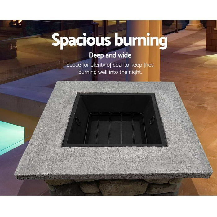 Grillz Fire Pit Outdoor Table Charcoal Garden Fireplace Backyard Firepit Heater -Home Living Store - -  