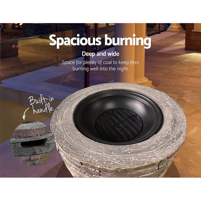 Grillz Fire Pit Table Outdoor Fireplace - Round -Home Living Store - -  