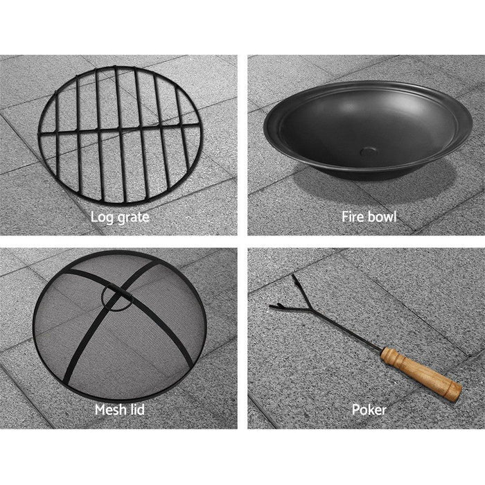 Grillz Fire Pit Table Outdoor Fireplace - Round -Home Living Store - -  