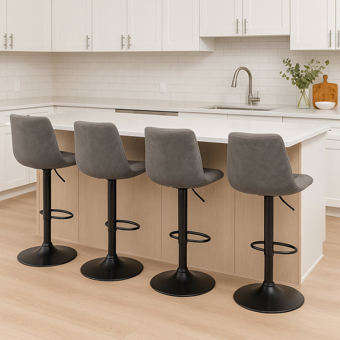 Four Harry Bar Stools Gas Lift Black Metal Grey PU by Urban Style