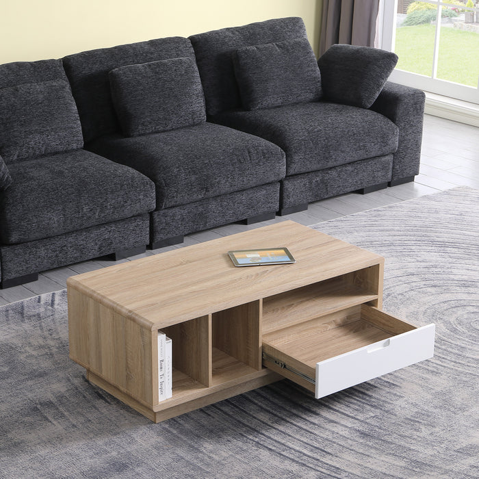 Tauris HOVERCTLO Coffee Table – Light Oak with Painted White Drawer