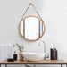 Hanging Round Wall Mirror 38 cm - Solid Bamboo Frame and Adjustable Leather Strap for Bathroom and Bedroom -Home Living Store - -  