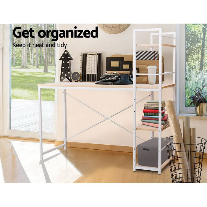 Henderson 1200mm Metal Desk with Shelves - White with Oak Top -Home Living Store - -  