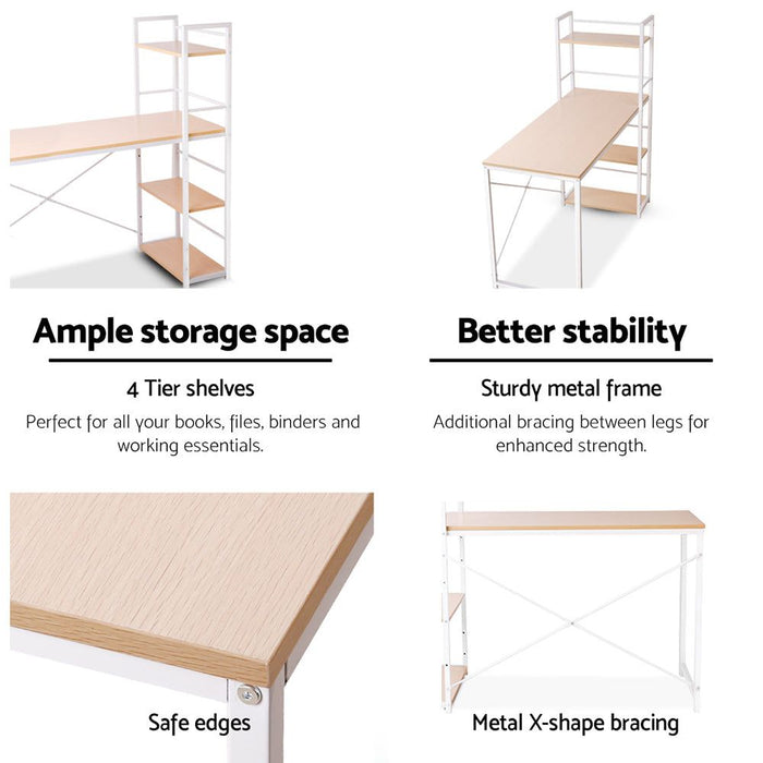 Henderson 1200mm Metal Desk with Shelves - White with Oak Top -Home Living Store - -  