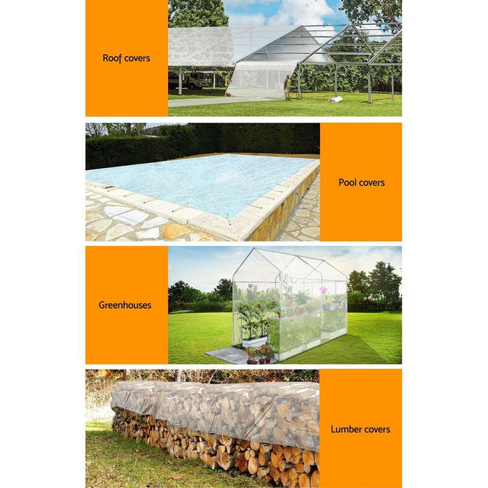 Instahut 5x10m Tarp Camping Tarps Poly Tarpaulin Heavy Duty Cover 135gsm Clear -Home Living Store - -  
