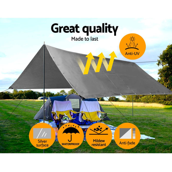 Instahut 6x7.3m Tarp Camping Tarps Poly Tarpaulin Heavy Duty Cover 180gsm Silver -Home Living Store - -  