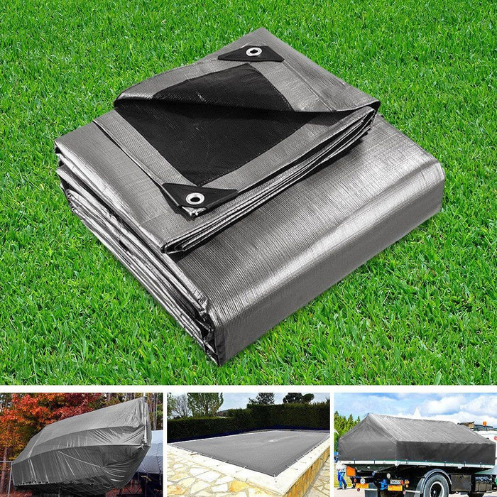 Instahut 6x7.3m Tarp Camping Tarps Poly Tarpaulin Heavy Duty Cover 180gsm Silver -Home Living Store - -  
