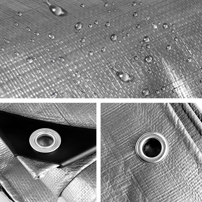 Instahut 6x9m Tarp Camping Tarps Poly Tarpaulin Heavy Duty Cover 180gsm Silver -Home Living Store - -  