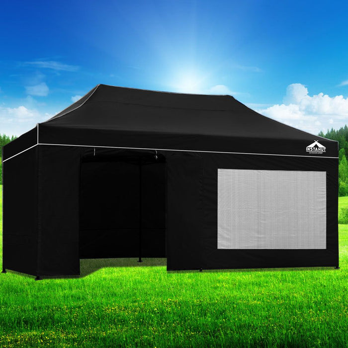 Instahut Gazebo 3x6 Pop Up Marquee Folding Tent Wedding Gazebos Camping Outdoor Shade Canopy Black -Home Living Store - -  