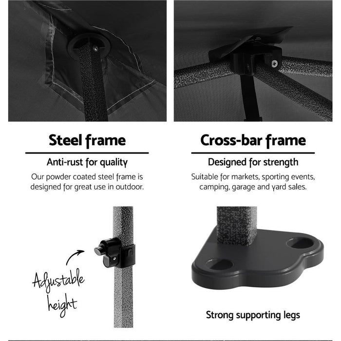 Instahut Gazebo 3x6 Pop Up Marquee Folding Tent Wedding Gazebos Camping Outdoor Shade Canopy Black -Home Living Store - -  