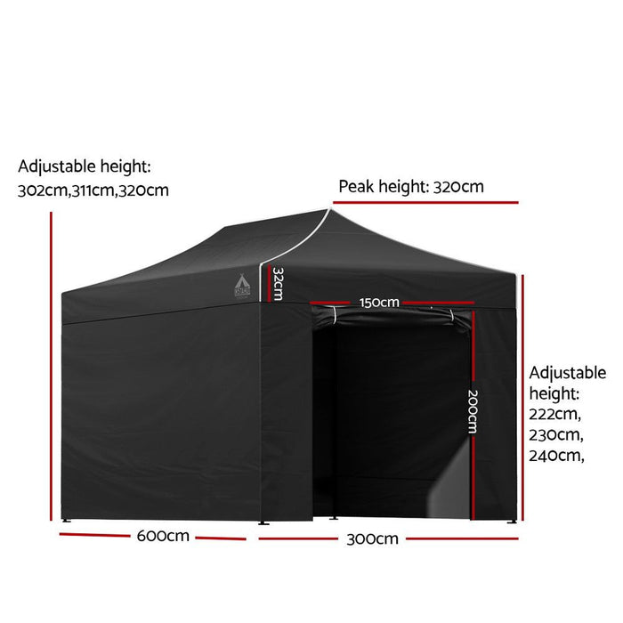 Instahut Gazebo 3x6 Pop Up Marquee Folding Tent Wedding Gazebos Camping Outdoor Shade Canopy Black -Home Living Store - -  