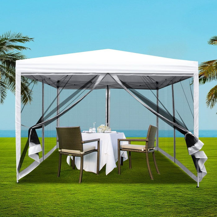 Instahut Gazebo Pop Up Marquee 3x3m Wedding Party Outdoor Camping Tent Canopy Shade Mesh Wall White -Home Living Store - -  