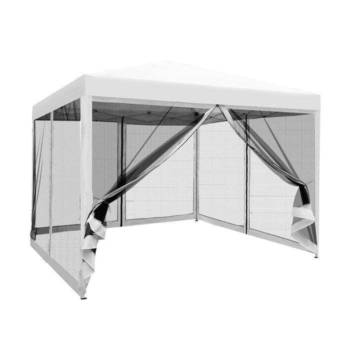 Instahut Gazebo Pop Up Marquee 3x3m Wedding Party Outdoor Camping Tent Canopy Shade Mesh Wall White -Home Living Store - -  