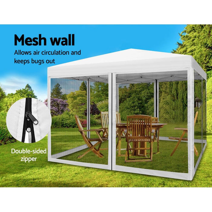 Instahut Gazebo Pop Up Marquee 3x3m Wedding Party Outdoor Camping Tent Canopy Shade Mesh Wall White -Home Living Store - -  