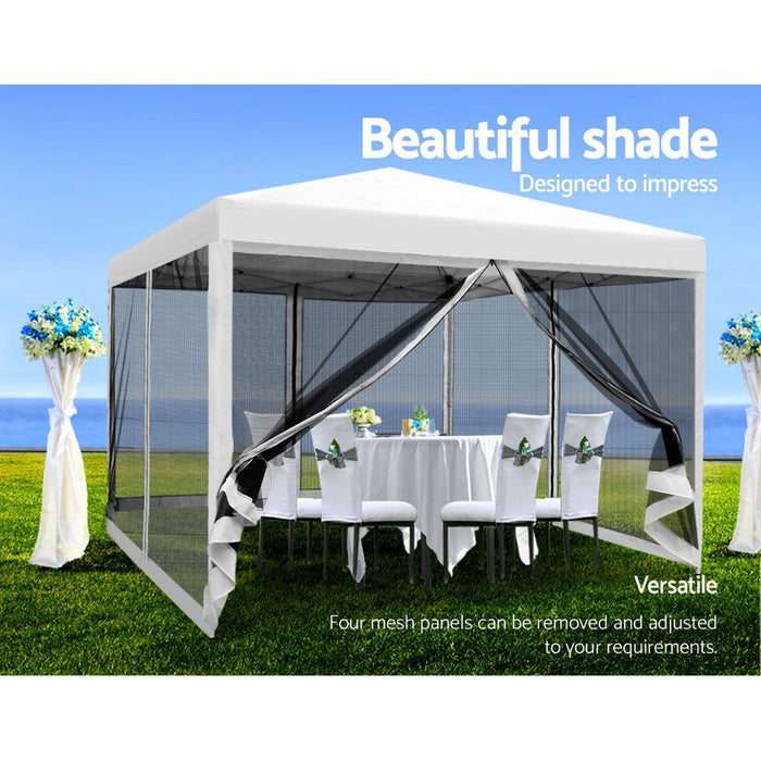 Instahut Gazebo Pop Up Marquee 3x3m Wedding Party Outdoor Camping Tent Canopy Shade Mesh Wall White -Home Living Store - -  