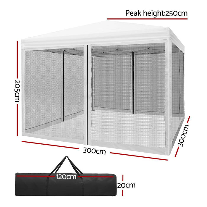 Instahut Gazebo Pop Up Marquee 3x3m Wedding Party Outdoor Camping Tent Canopy Shade Mesh Wall White -Home Living Store - -  