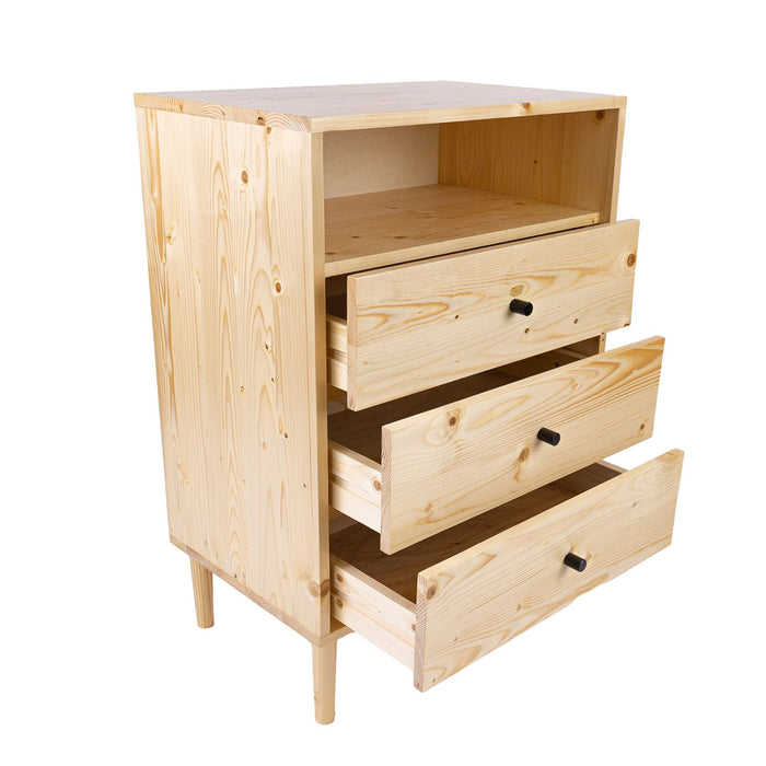 Jamie Tallboy 3 Chest of Drawers Solid Pine Wood Bed Storage Cabinet - Natural -Home Living Store - -  