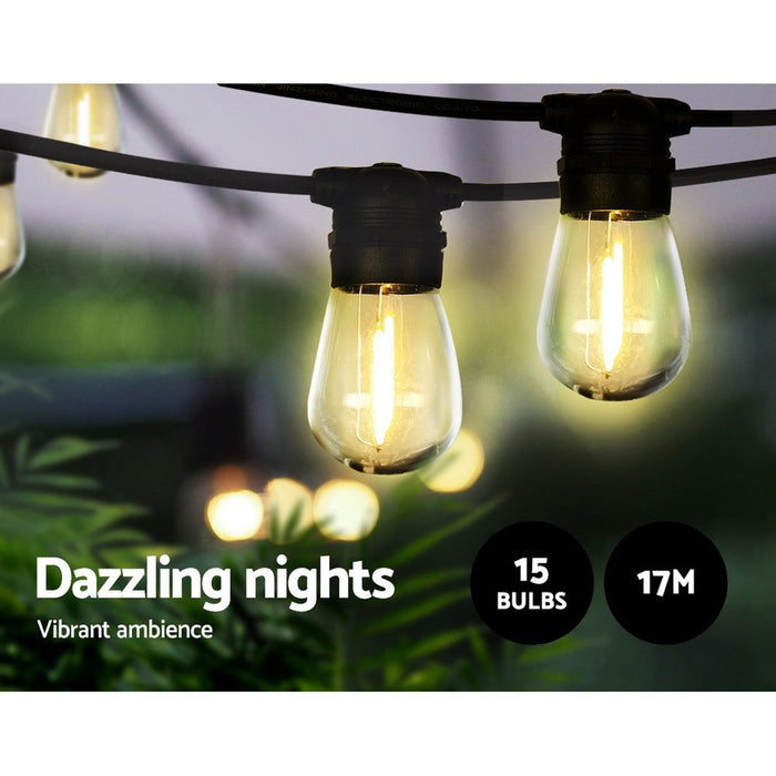 Jingle Jollys 17m Festoon String Lights Solar Wedding Party Waterproof Outdoor -Home Living Store - -  