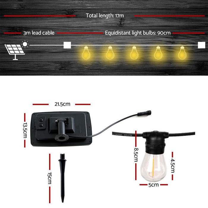 Jingle Jollys 17m Festoon String Lights Solar Wedding Party Waterproof Outdoor -Home Living Store - -  