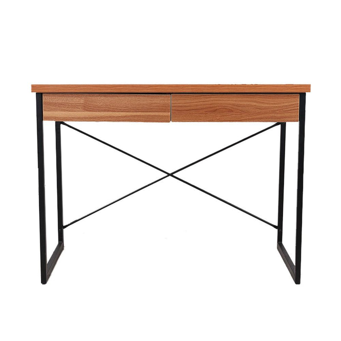 Karl 1000mm Metal Desk with Drawer - Walnut -Home Living Store - -  