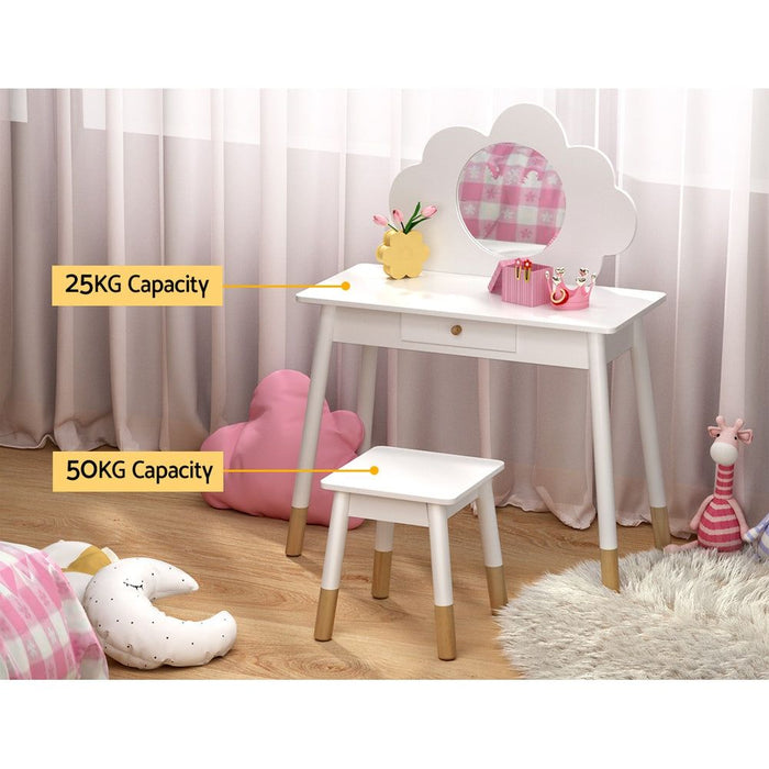 Keezi Kids Dressing Table Chair Set Vanity Makeup Wooden Leg Mirror Drawer -Home Living Store - -  