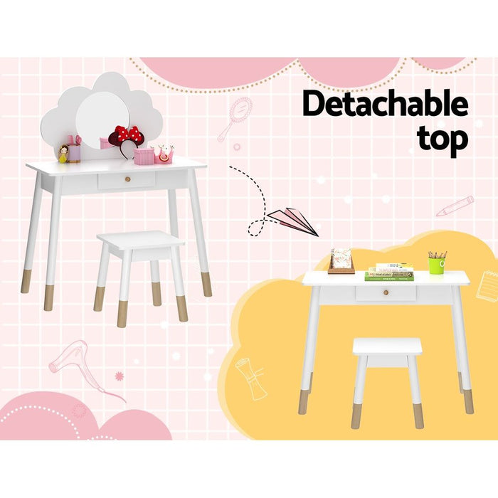 Keezi Kids Dressing Table Chair Set Vanity Makeup Wooden Leg Mirror Drawer -Home Living Store - -  