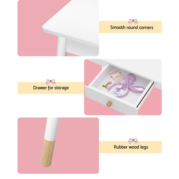 Keezi Kids Dressing Table Chair Set Vanity Makeup Wooden Leg Mirror Drawer -Home Living Store - -  