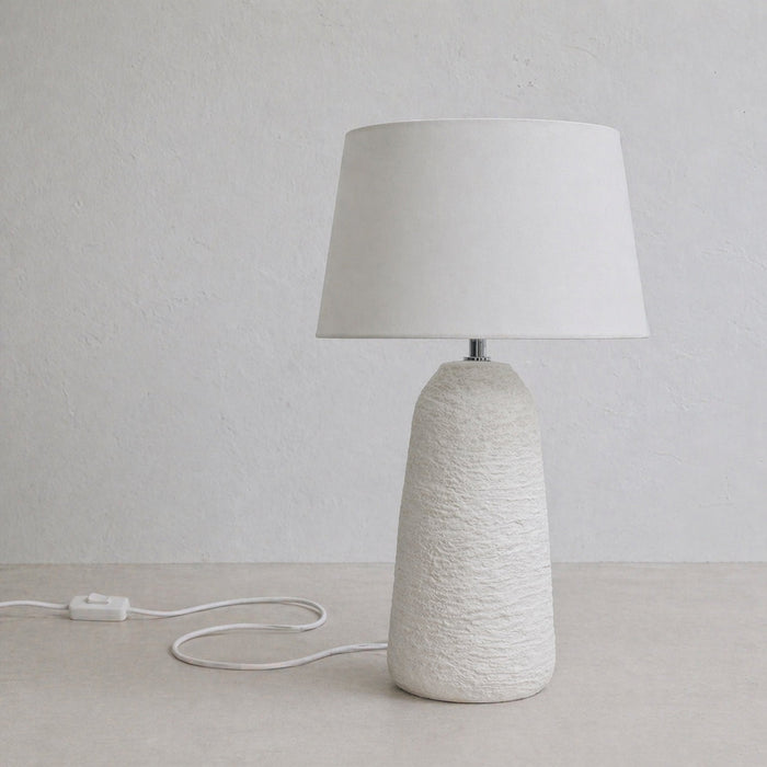 Urban Style Electra Textured Ceramic Table Lamp with Linen Shade – White 47cm