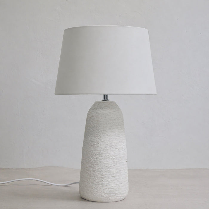 Urban Style Electra Textured Ceramic Table Lamp with Linen Shade – White 47cm