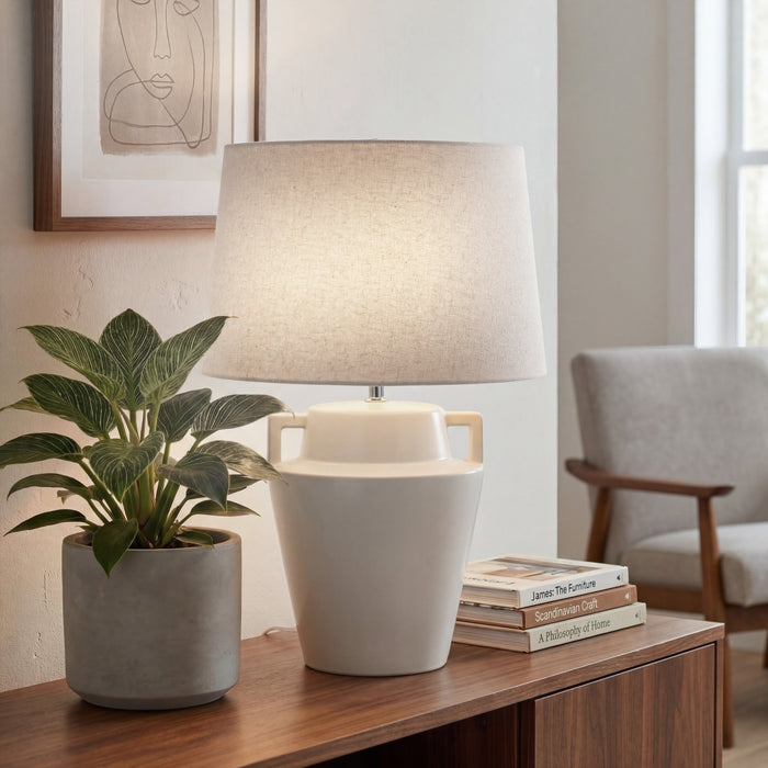 Urban Style Alcyone Ceramic Table Lamp – Cream 40cm | Modern Bedside & Living Room Lamp