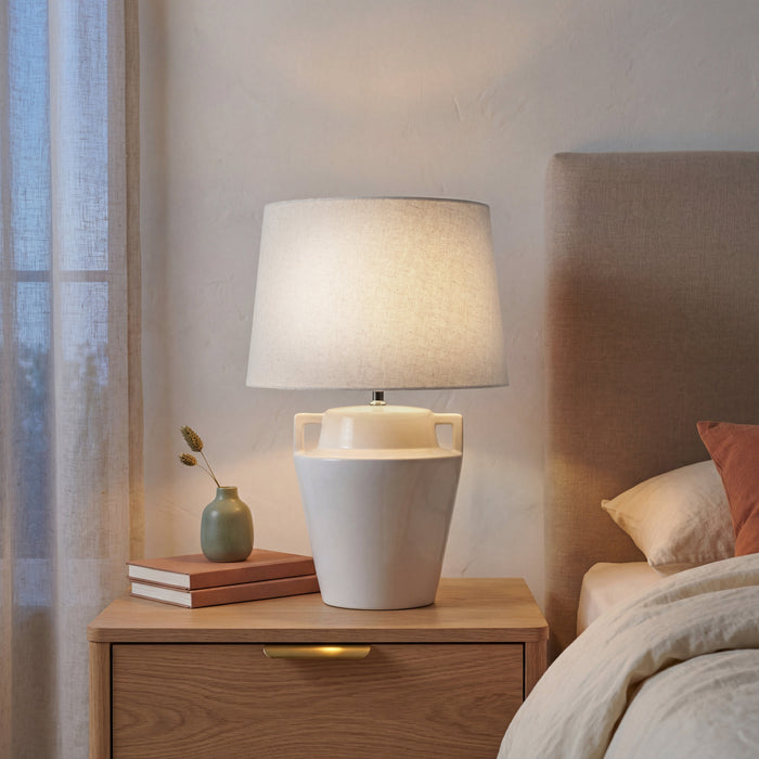 Urban Style Alcyone Ceramic Table Lamp – Cream 40cm | Modern Bedside & Living Room Lamp