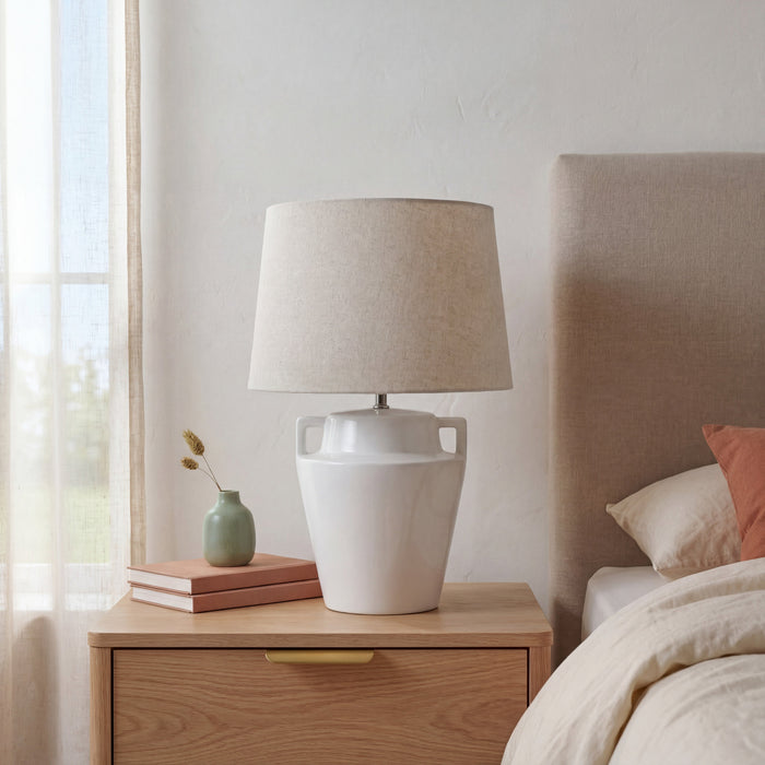 Urban Style Alcyone Ceramic Table Lamp – Cream 40cm | Modern Bedside & Living Room Lamp