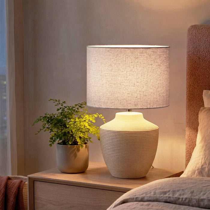 Urban Style Merope Ceramic Table Lamp – Cream Textured Base with Fabric Shade (49cm)