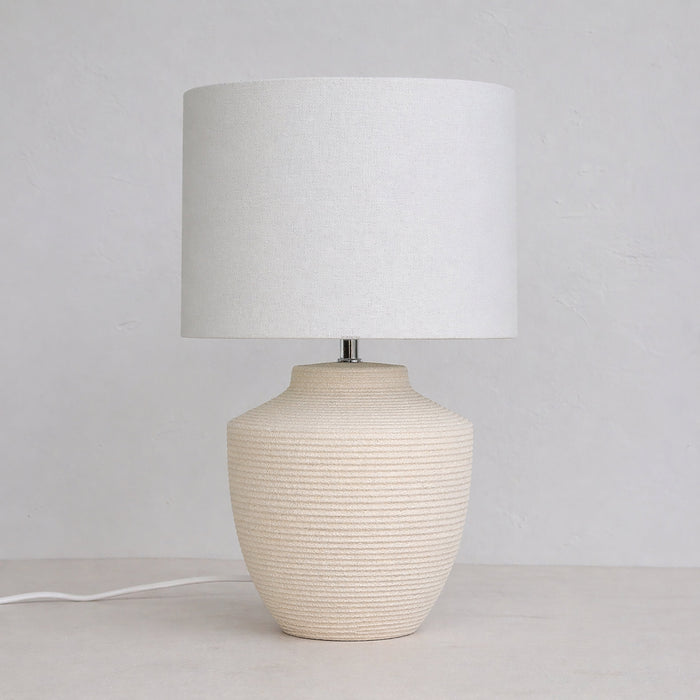 Urban Style Merope Ceramic Table Lamp – Cream Textured Base with Fabric Shade (49cm)