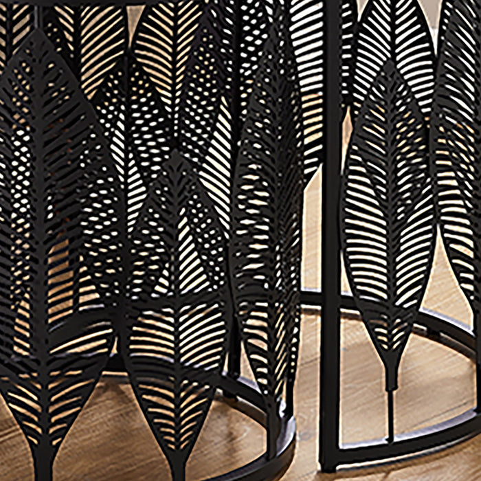Leaf Nested Set Coffee Tables 520mm Black Glass Top, Metal Frame Black by Criterion