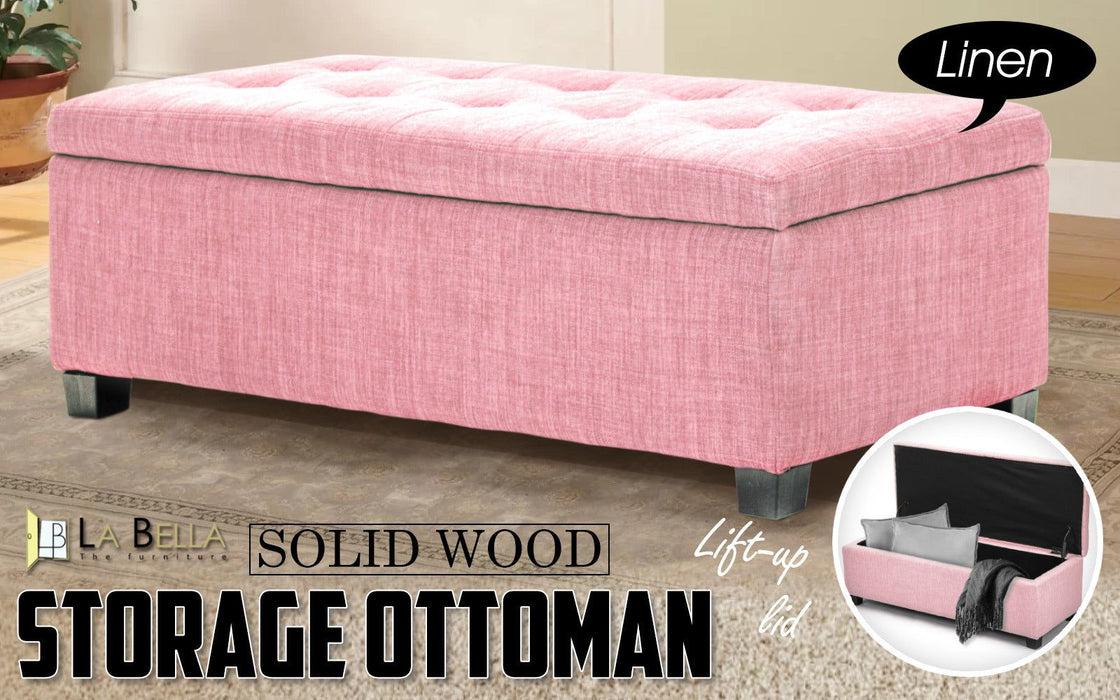 La Bella 102cm Pink Storage Ottoman Stool Fabric -Home Living Store - -  