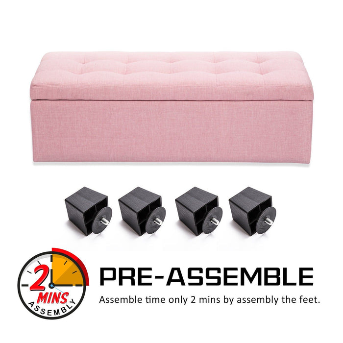 La Bella 102cm Pink Storage Ottoman Stool Fabric -Home Living Store - -  
