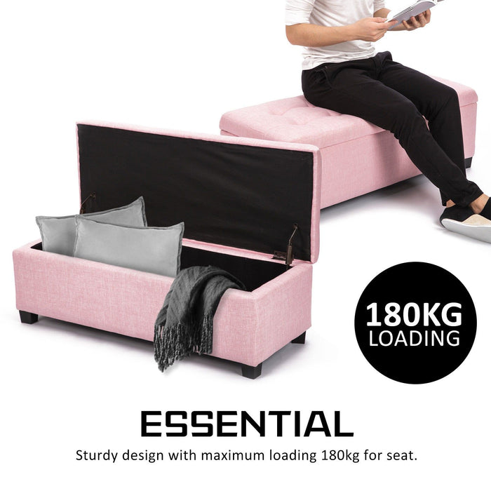 La Bella 102cm Pink Storage Ottoman Stool Fabric -Home Living Store - -  